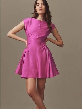 Acler Emery Sleeveless Crew-Neck Linen A-Line Mini Dress Small
